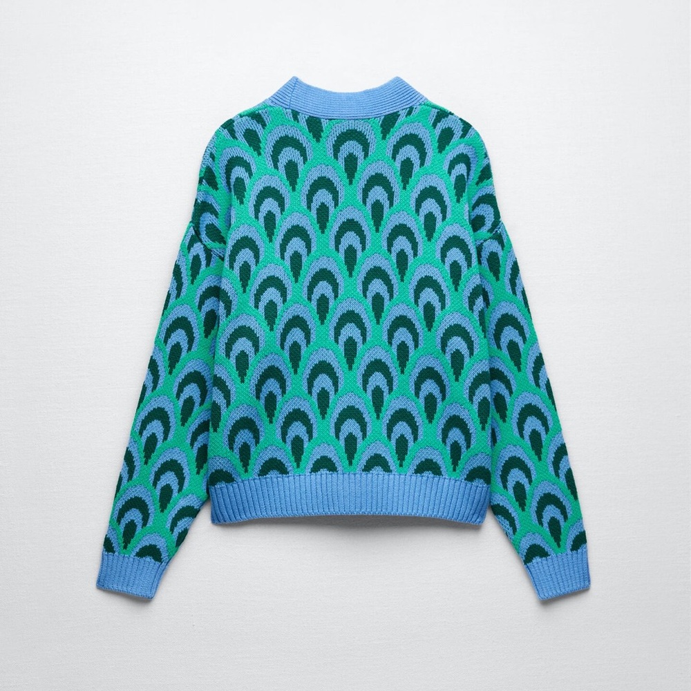 Zara Blue and Green Patterned Cardigan - Picture 4 of 9